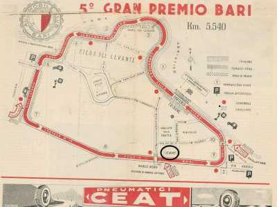 Il Molino Stucky (riportato erroneamente Stuchy) nella mappa del 5� Gran Premio di Bari del 1951
 